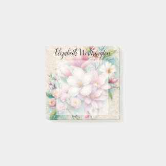 Monogram lace floral pink purple magnolia flower post-it® notes