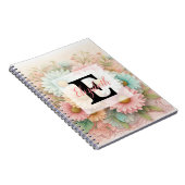 Monogram lace floral pink white blue daisies  notitieboek (Rechterzijde)