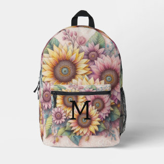 Monogram lace floral pink yellow orange sunflowers bedrukte rugzak