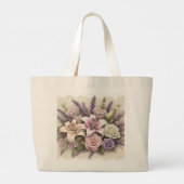 Monogram lace floral purple roses lavender lilies  grote tote bag (Achterkant)