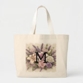 Monogram lace floral purple roses lavender lilies  grote tote bag (Voorkant)