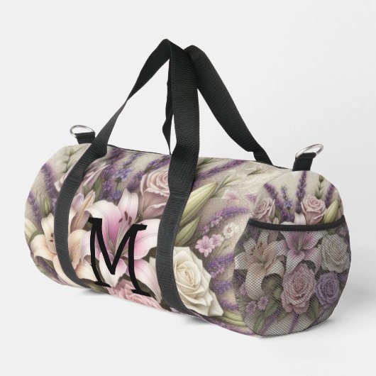 Monogram lace floral purple roses lavender lilies  plunjezak (Rechterhoek)