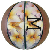 Monogram lace pink and yellow Spring flowers Basketbal (Verticaal)