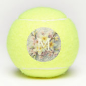 Monogram lace pink and yellow Spring flowers  Tennisballen (Voorkant)