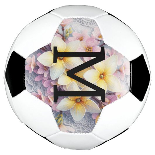 Monogram lace pink and yellow Spring flowers  Voetbal (Gedraaid)