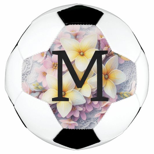 Monogram lace pink and yellow Spring flowers  Voetbal (Voorkant)