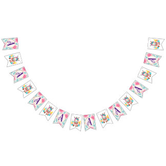 Monogram lama baby kinderkamer kunst. vlaggetjes