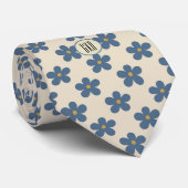 Monogram, Land Blauwe Bloemen Enkele Print Stropdas (Opgerold)