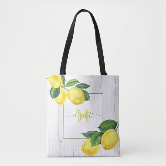 Monogram land citroenen waterverf rustiek hout tote bag (Voorkant)