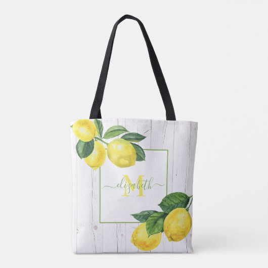 Monogram land citroenen waterverf rustiek hout tote bag (Achterkant)