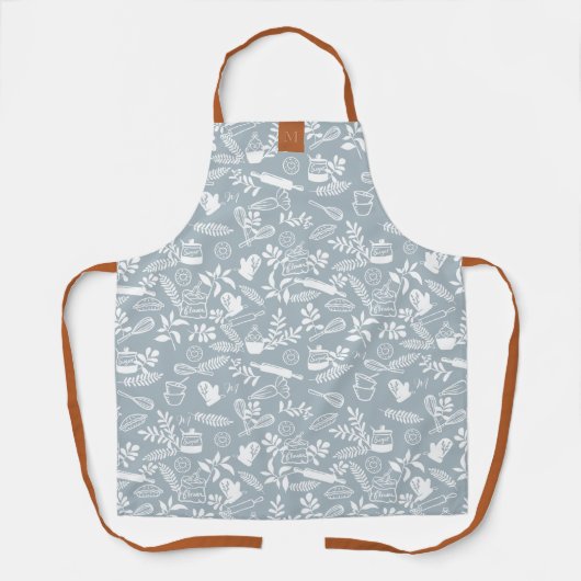 Monogram Land Stijl Bloemen Bakken Patroon Blauw Schort (Voorkant)