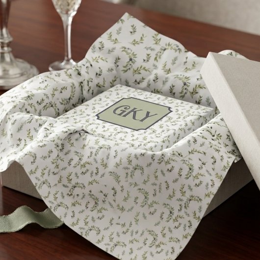 Monogram Landelijk Chique Waterverf Olijfpatroon Tissuepapier