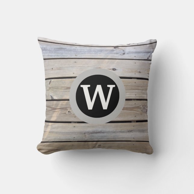 Monogram Landelijk Hout Patroon Kussen (Voorkant)