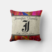 Monogram Landelijk Jute Verf Hout Look #6 Kussen (Achterkant)