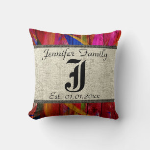 Monogram Landelijk Jute Verf Hout Look #6 Kussen