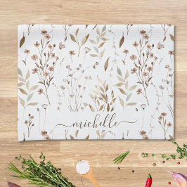 Monogram Landelijke Elegante Bruine Wilde Bloemen  Theedoek