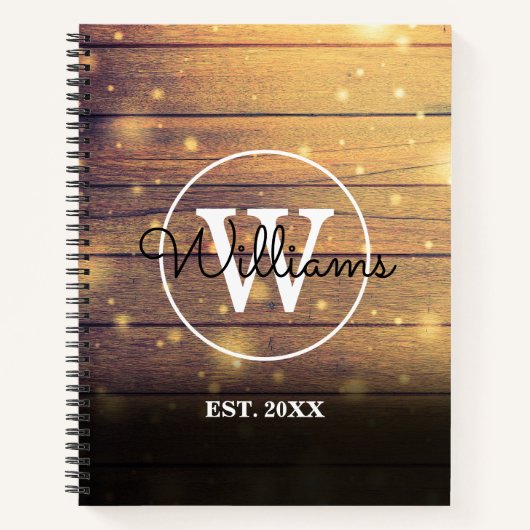 Monogram Landelijke Elegante Script Houten Panelen Notitieboek (Voorkant)