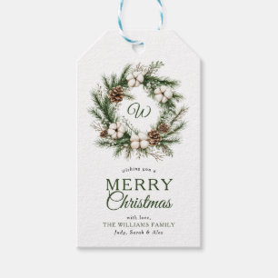 Monogram Landelijke Krans Prettig Kerstfeest Foto Cadeaulabel