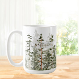 Monogram Landelijke Waterverf Groene Bos Koffiemok