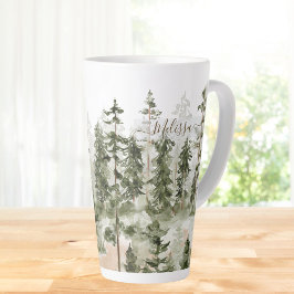 Monogram Landelijke Waterverf Groene Bos Latte Mok