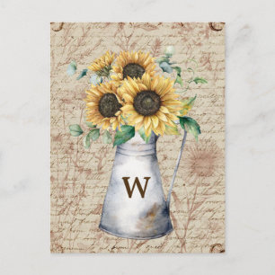 Monogram Landelijke Zonnebloem Vintage Letter Deco Briefkaart