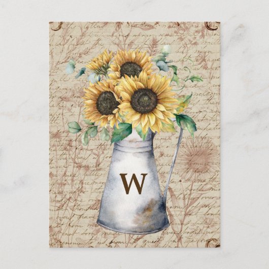 Monogram Landelijke Zonnebloem Vintage Letter Deco Briefkaart (Voorkant)