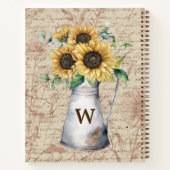 Monogram Landelijke Zonnebloem Vintage Letter Deco Notitieboek (Achterkant)