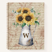 Monogram Landelijke Zonnebloem Vintage Letter Deco Notitieboek (Voorkant)