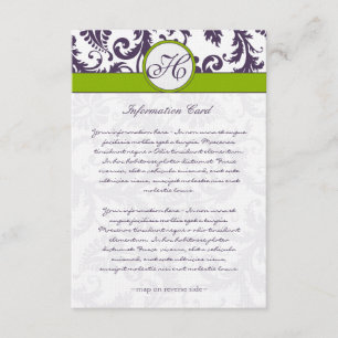 Monogram Lapis Paarse Damask-kaart Informatiekaartje
