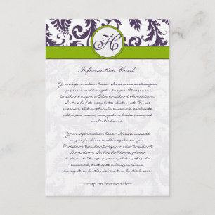Monogram Lapis Paarse Damask-kaart Informatiekaartje