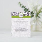 Monogram Lapis Paarse Damask-kaart Informatiekaartje (Staand voorkant)