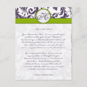 Monogram Lapis Paarse Damask-kaart Informatiekaartje (Voorkant)