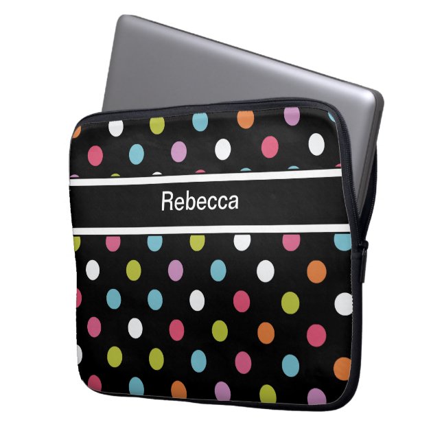 Monogram Laptop Hoesje Polka Dots Laptop Sleeve (Voorkant Links)