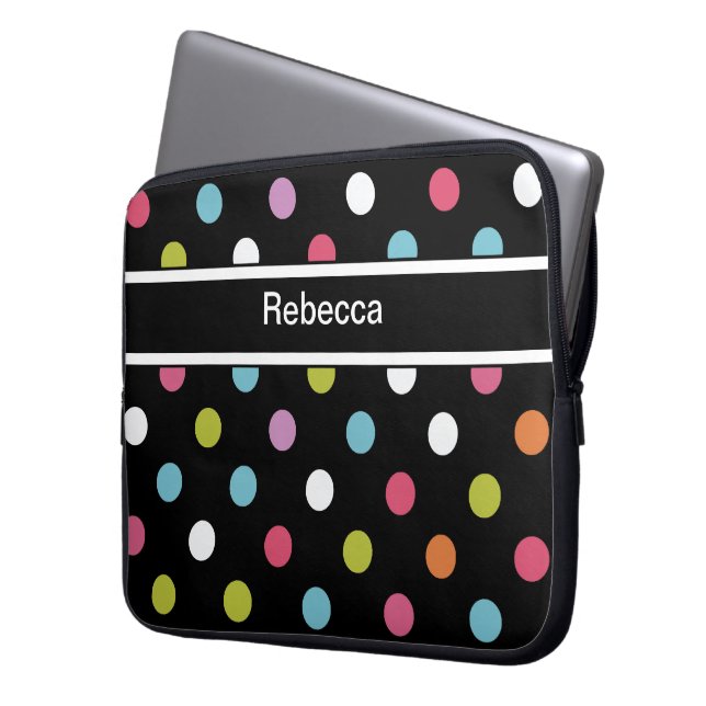 Monogram Laptop Hoesje Polka Dots Sleeve (Voorkant Links)