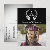 Monogram Laurel Black/White Aankondigingskaart (Voorkant / Achterkant)