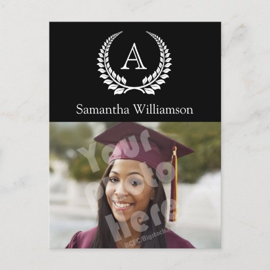 Monogram Laurel Black/White Aankondigingskaart (Voorkant)