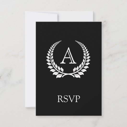 Monogram Laurel Black/White RSVP Kaartje (Voorkant)