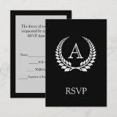 Monogram Laurel Black/White RSVP Kaartje (Voorkant / Achterkant)