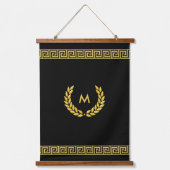 Monogram, Laurel en Golden Greek Pattern op Black Hangend Wandkleed (Voorkant)