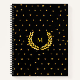 Monogram, Laurel & Golden sterren op Black Notitieboek