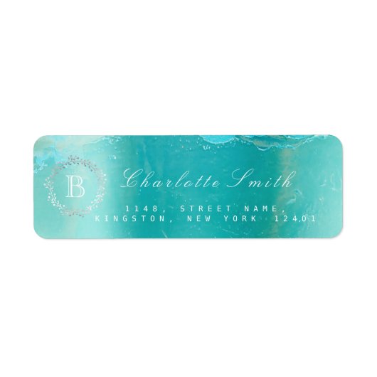 Monogram Laurel krans Ocean Blue Retouradres Etiket (Voorkant)