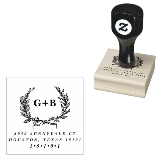 Monogram Laurel krans retour adres stempel (Gestempeld)