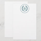 Monogram Laurel Leaf Wreath Briefpapier (Voorkant / Achterkant)