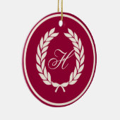Monogram Laurel Leaf Wreath Keramisch Ornament (Rechts)