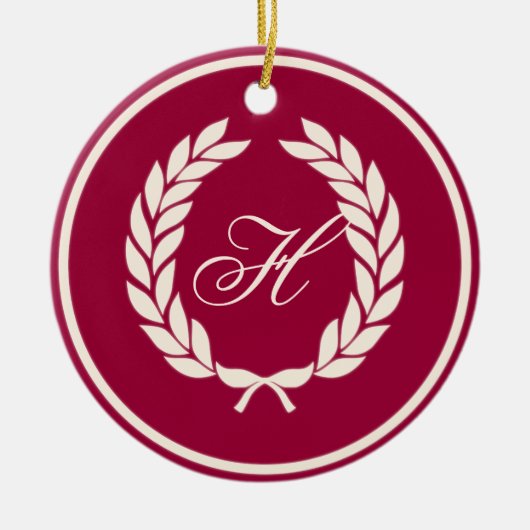 Monogram Laurel Leaf Wreath Keramisch Ornament (Voorkant)