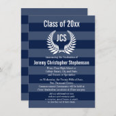 Monogram Laurel Mannelijk Blauw Afstuderen Kaart (Voorkant / Achterkant)