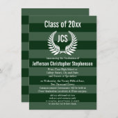 Monogram Laurel Masculine Green Afstuderen Kaart (Voorkant / Achterkant)