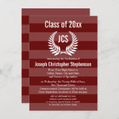Monogram Laurel Masculine Red Maroon Afstuderen Kaart (Voorkant / Achterkant)