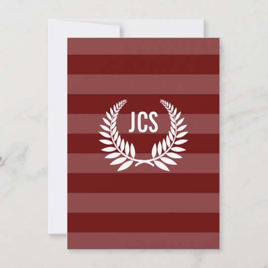 Monogram Laurel Masculine Red Maroon Afstuderen Kaart (Achterkant)