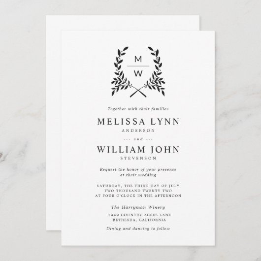 Monogram Laurel met elke kleur achtergrond bruilof Kaart (Voorkant / Achterkant)